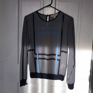 Michael Kors XS blue and white checkered blouse
